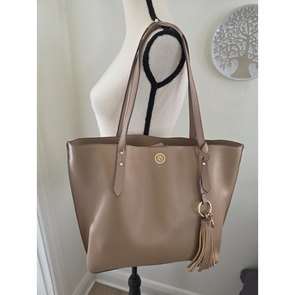 Perfect Anne Klein Beige Fringe Faux Leather Shoulder Bag 16x11 Lrg Tote Bag GuC